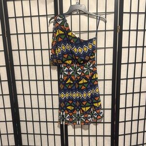 Ya Los Angeles One Shoulder Dress in Vibrant Geometric Pattern